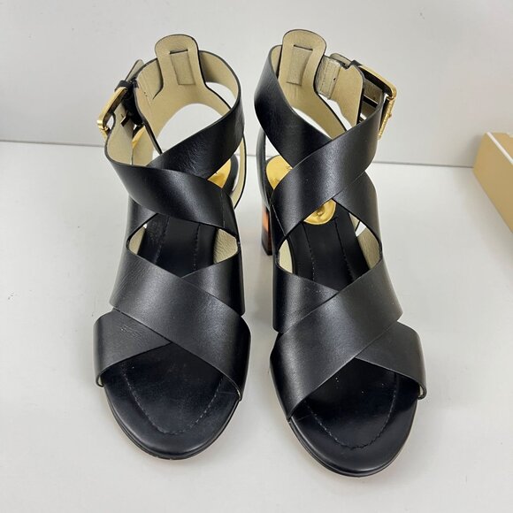 Michael Kors Black Strappy Sandals Size 7.5 M Maribella Heels Ankle - Picture 4 of 9